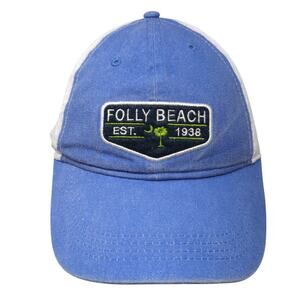 Folly Beach Est. 1938 Strapback Trucker Hat Blue One Size Cotton Strand Headwear